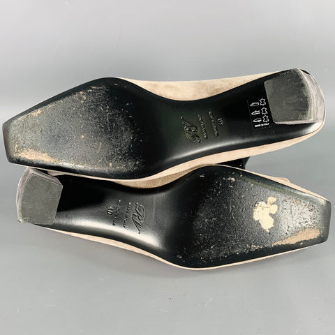 ROGER VIVIER Size 10 Grey Taupe Suede Kitten Heel Pumps