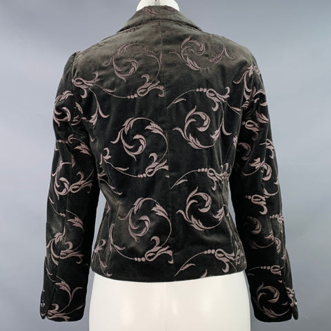 BURBERRYS Size 2 Grey Taupe Cotton Velvet Embroidered Jacket Blazer