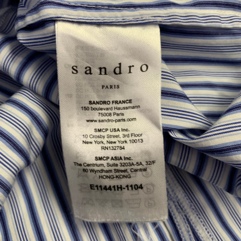 SANDRO Size S Blue White Cotton Stripe High Collar Casual Top