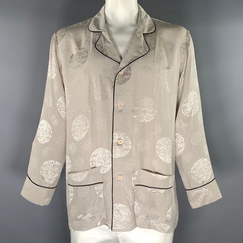 SHANGHAI TANG Size L Grey White Jacquard Silk Pajama Jacket