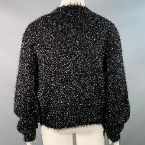 ISABEL MARANT Size L Black Faux Fur Knit Oversized Crew Neck Sweater