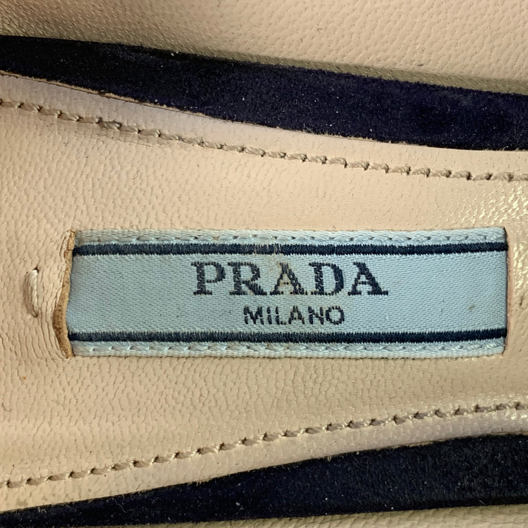 PRADA Size 11 Navy Suede Bow Pointed Toe Kitten Heel Pumps
