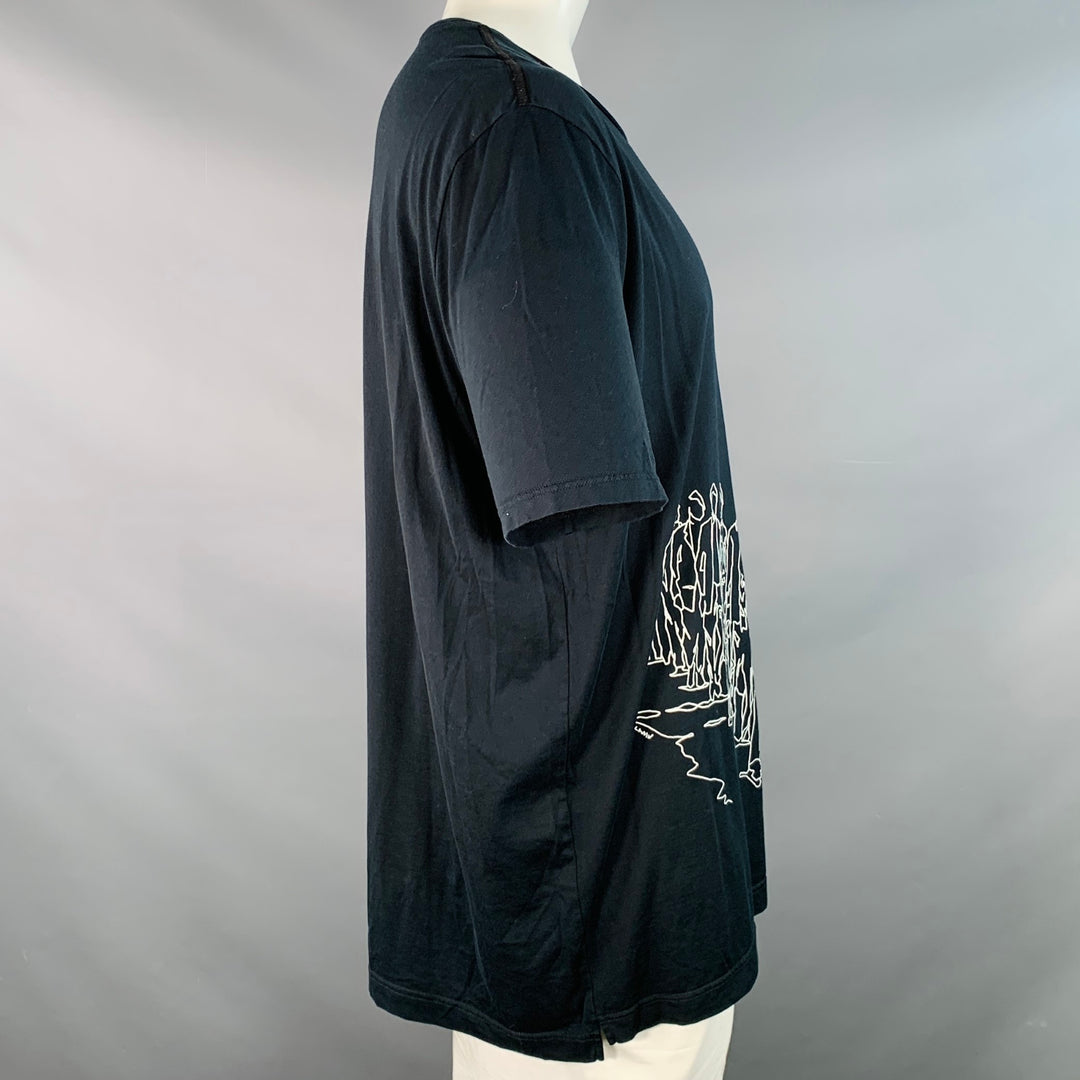 LANVIN Size XXXL Black White Line Drawing Cotton Crew Neck T-shirt