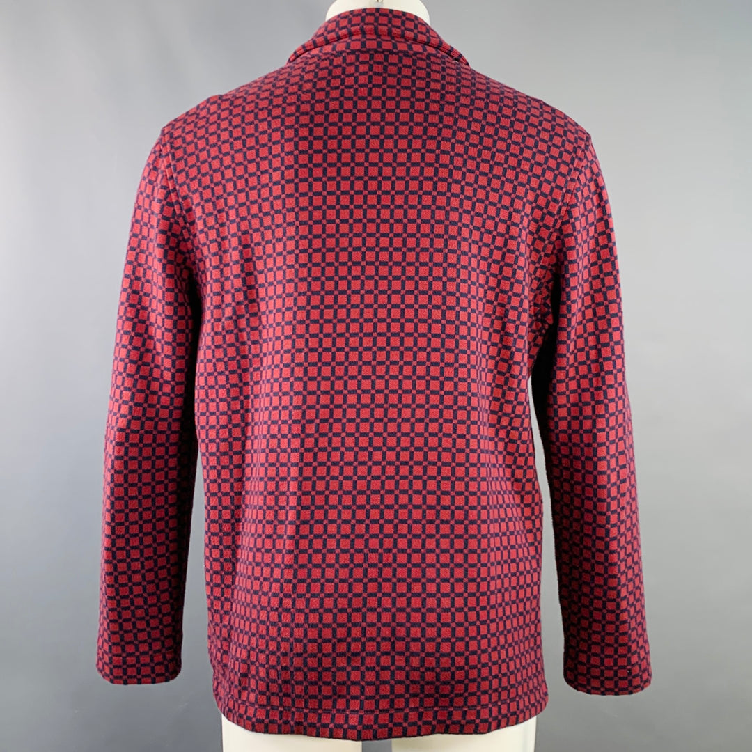 BODE Size S/M Red Navy Squares Cotton Knit Long Sleeve Shirt