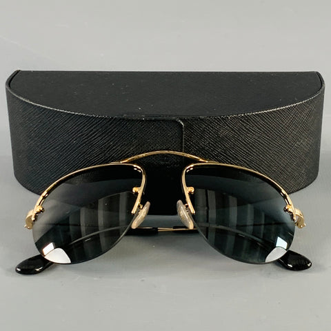 PRADA Gold Black Metal Semi Rimless Sunglasses
