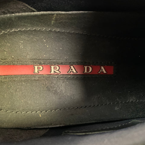 PRADA Size 9.5 Black Red & Grey Stripe Nylon Hook & Loop Sneakers