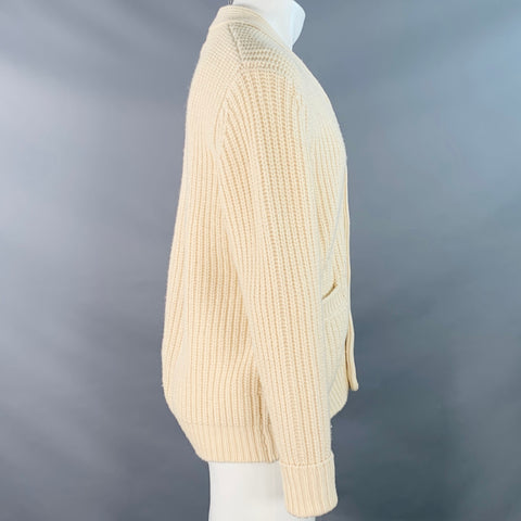 Cardigan en maille épaisse BEAMS Taille M Crème Logo appliqué orange Mélange de laine