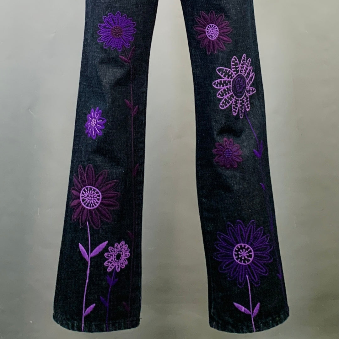 MOSCHINO Size 6 Indigo Purple Denim Twill Floral Straight Jeans