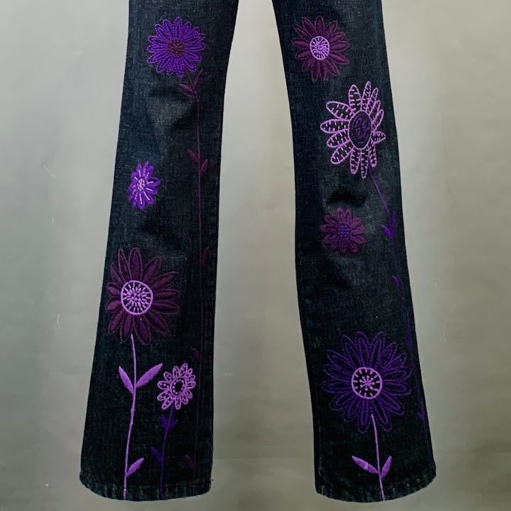MOSCHINO Size 6 Indigo Purple Denim Twill Floral Straight Jeans