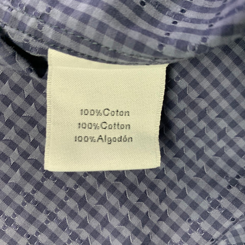 HERMES Size L Navy Blue Checkered Cotton Button Up Long Sleeve Shirt