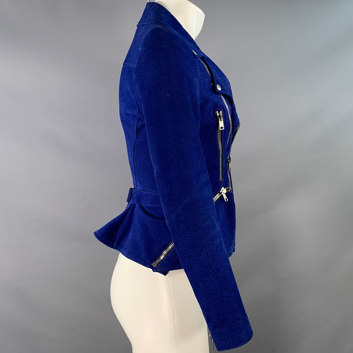 ALEXANDER MCQUEEN Size 34 Royal Blue Leather Motorcycle Jacket