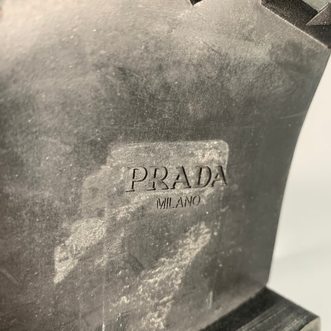 PRADA Size 12 Black Studded Leather Ankle Boots