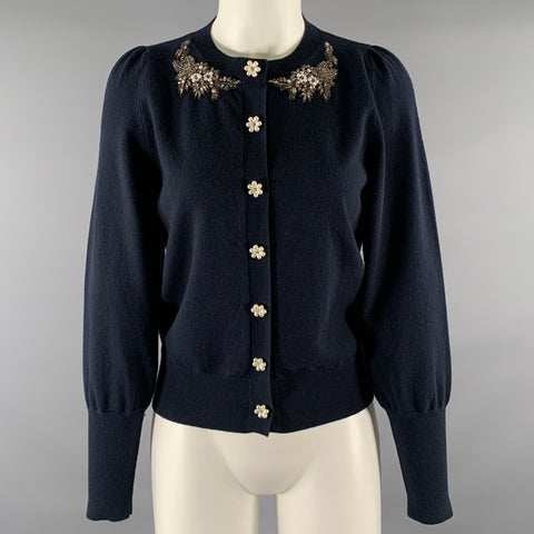 ERDEM Size S Navy White Cashmere Wool Cardigan