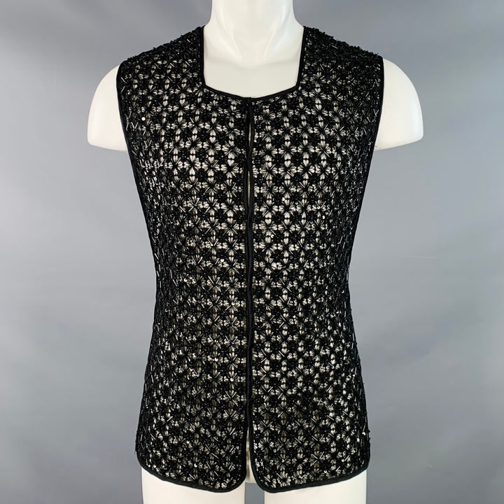 DRIES VAN NOTEN Size M Black Beaded Cotton Snaps Vest