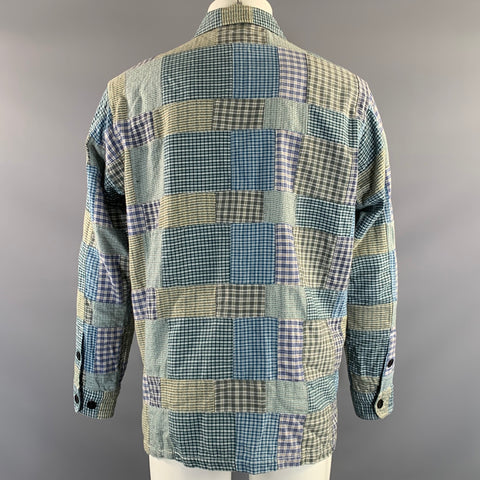 SOUTH 2 WEST 8 Size S Green Blue & White Plaid Cotton Long Sleeve Shirt