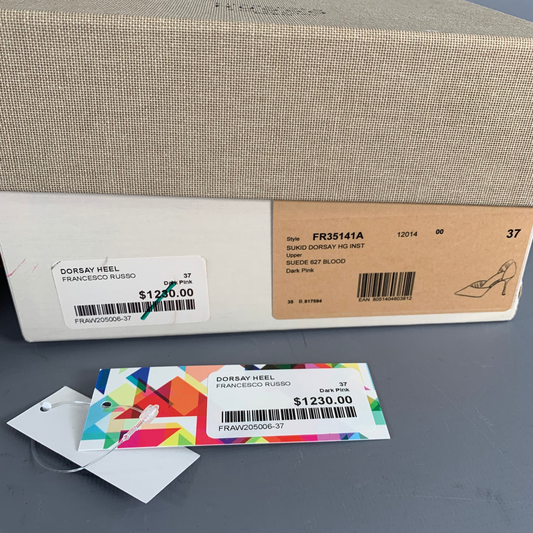 FRANCESCO RUSSO Size 7 Red Suede Pointed Toe D'Orsay Pumps