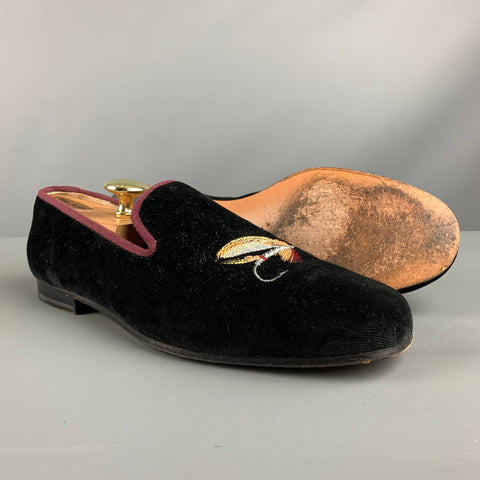STUBBS & WOOTTON Size 9.5 Black Velvet Slip On Loafers