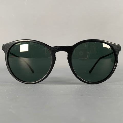 RALPH LAUREN Black Silver Acetate Round Sunglasses