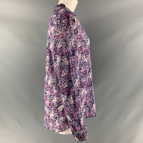 ISABEL MARANT Size S Purple Blue Cotton Floral Oversized Blouse