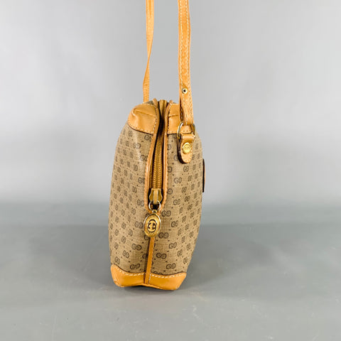 GUCCI Beige Tan Monogram Leather Coated Canvas Crossbody Handbag