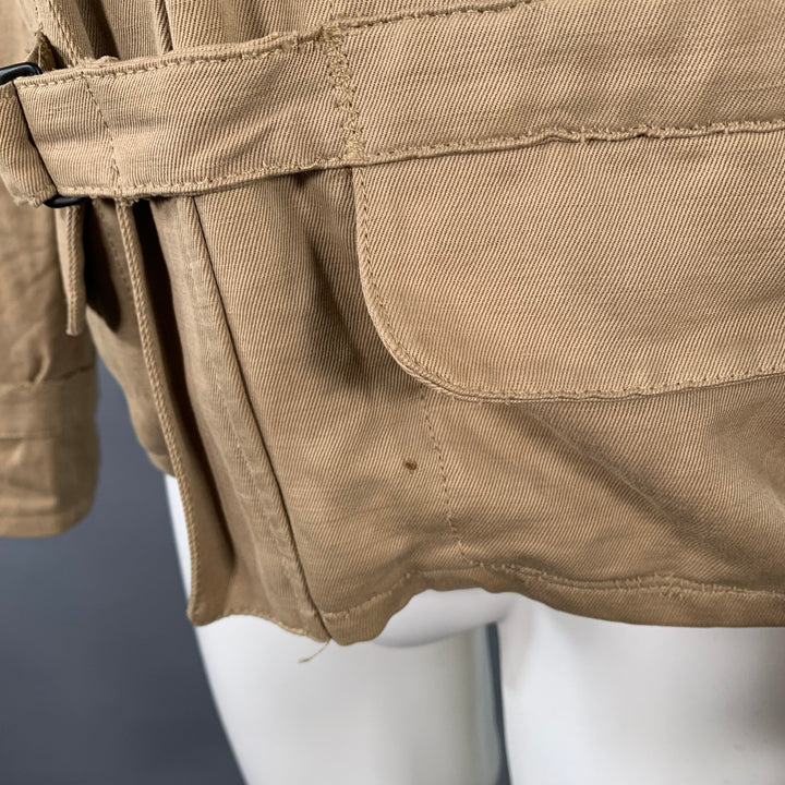 BOTTEGA VENETA Size 40 Khaki Linen Cotton Twill Buckles Zip Up Bondage Jacket