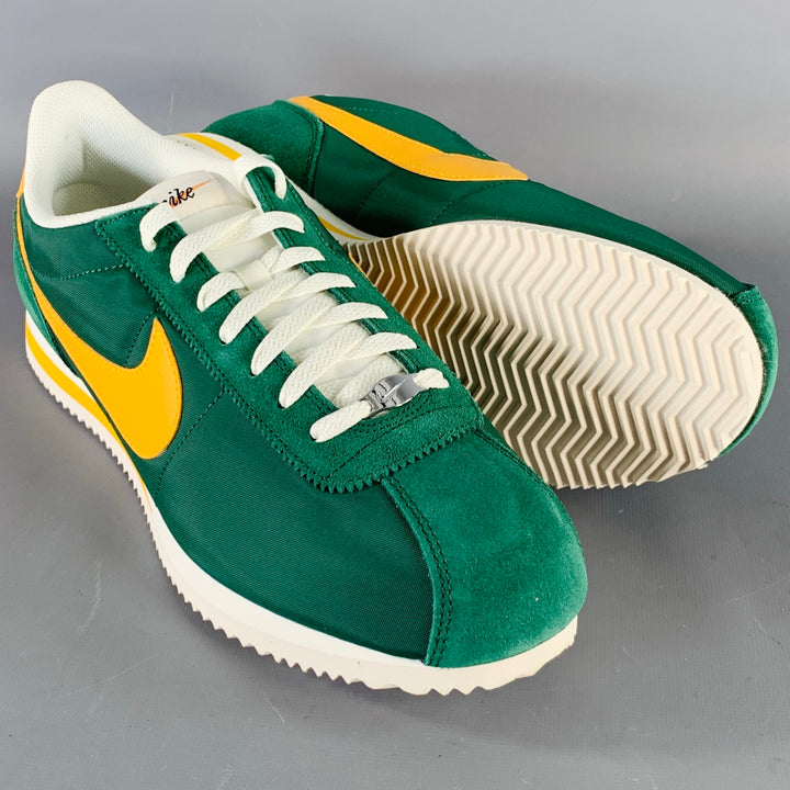 NIKE Size 12.5 Cortez TXT Green Yellow Suede Polyester Low Top Sneakers