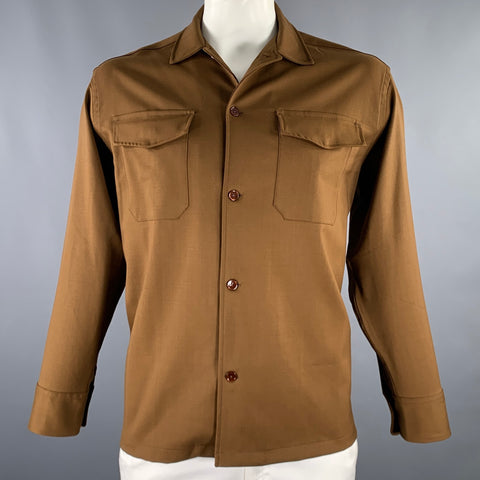 CMMN Size 44 Brown Wool Worker Long Sleeve Shirt