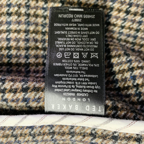 TED BAKER Size XXXL Brown Navy Plaid Wool Blend Belted Coat