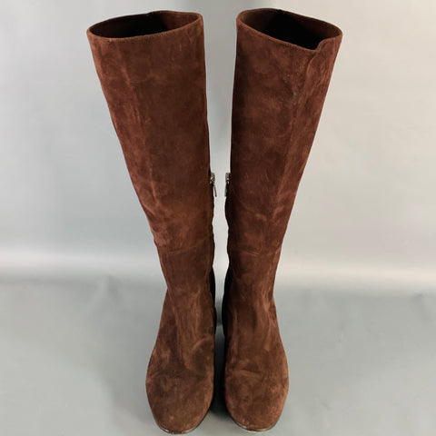 Bottes mi-mollet en daim marron avec fermeture éclair latérale MARGAUX Taille 37