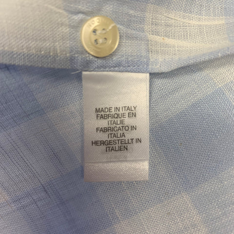 PAUL SMITH Size M White Blue Checkered Linen Long Sleeve Shirt