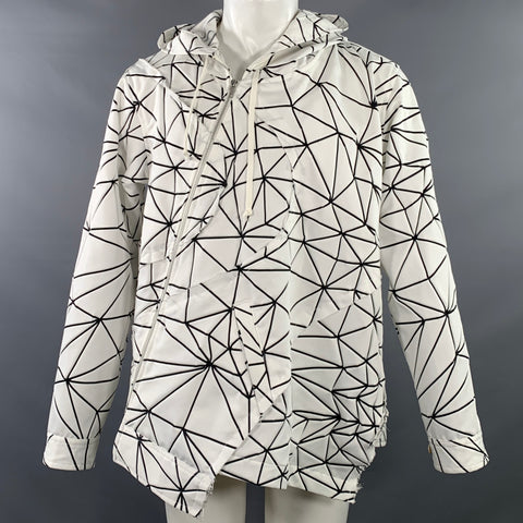 COMME des GARCONS HOMME PLUS 2018 Size S White Black Geometric Deconstructed Hoodie Jacket