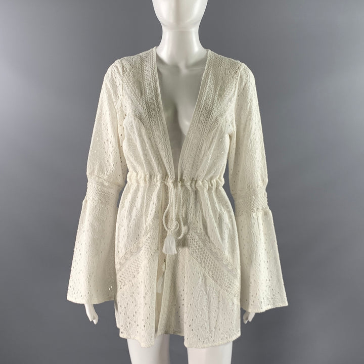 RAMY BROOK Size S White Cotton Leafs Cardigan