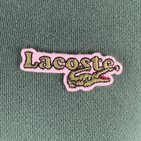 LACOSTE Size L Green Logo Cotton Hooded Sweatshirt