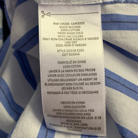 EQUIPMENT Size L Blue White Cotton Stripe Button Down Collar Shirt