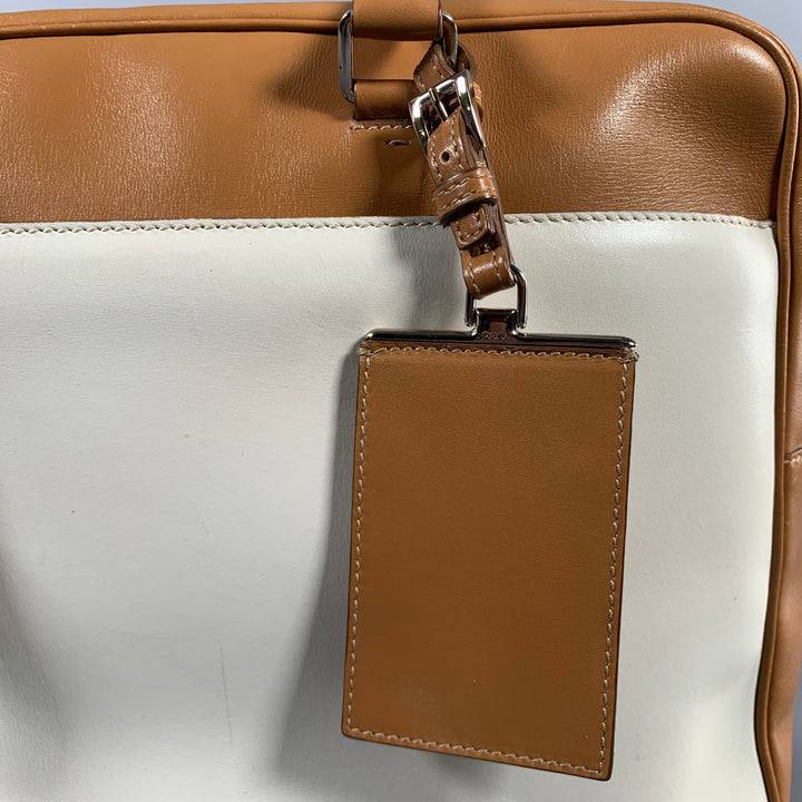 PRADA Tan Cream Color Block Leather Overnight Bags