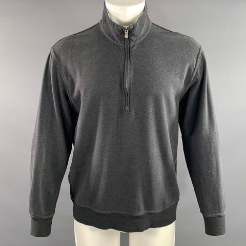 BRUNELLO CUCINELLI Size M Grey Heather Cotton 1/2 zip Pullover