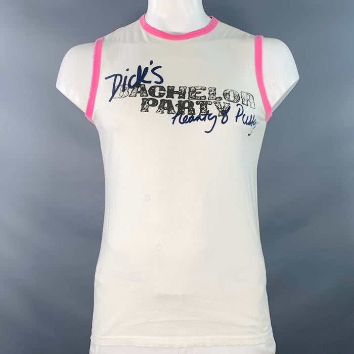 DSQUARED2 Size L White Pink Print Cotton Sleeveless Crew Neck Tank Top