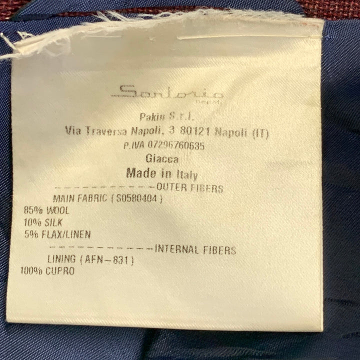 SARTORIO Size 44 Regular Burgundy Windowpane Wool Linen Silk Sport Coat