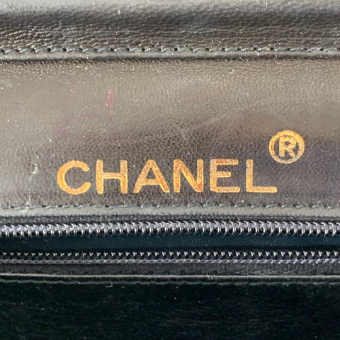 CHANEL Rare Vintage Late-1980s Black Gold Lizard Leather Cross Body Clutch Handbag
