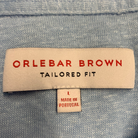 ORLEBAR BROWN Size L Blue Linen Jersey Tailored Fit Short Sleeve Polo