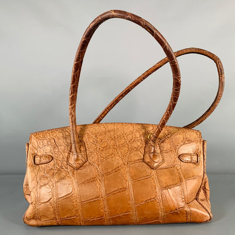 MAURO GOVERNA Tan Alligator Leather Handbag