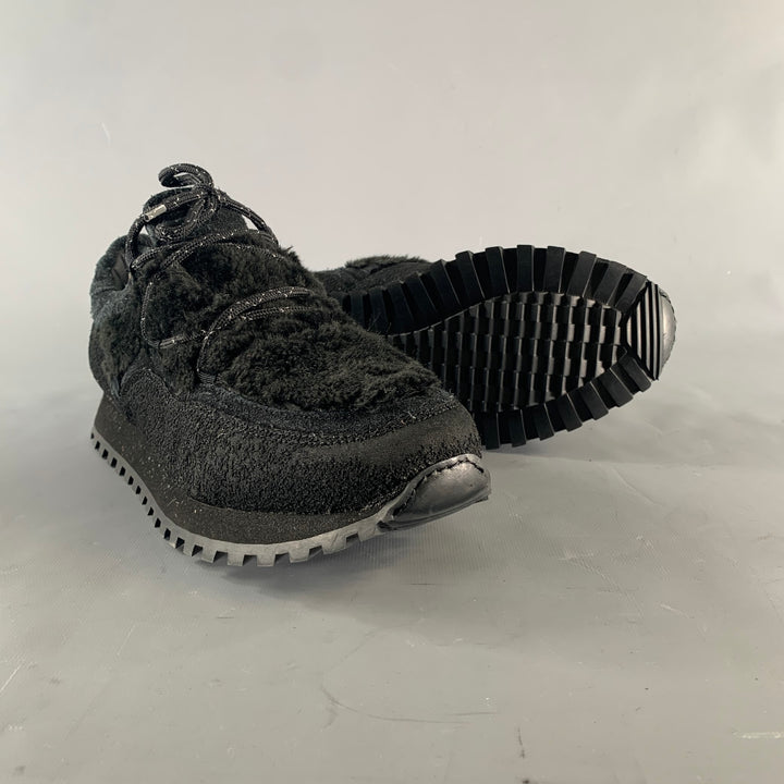 TARVAS Size 11 Black Textured Suede Platform Sneakers