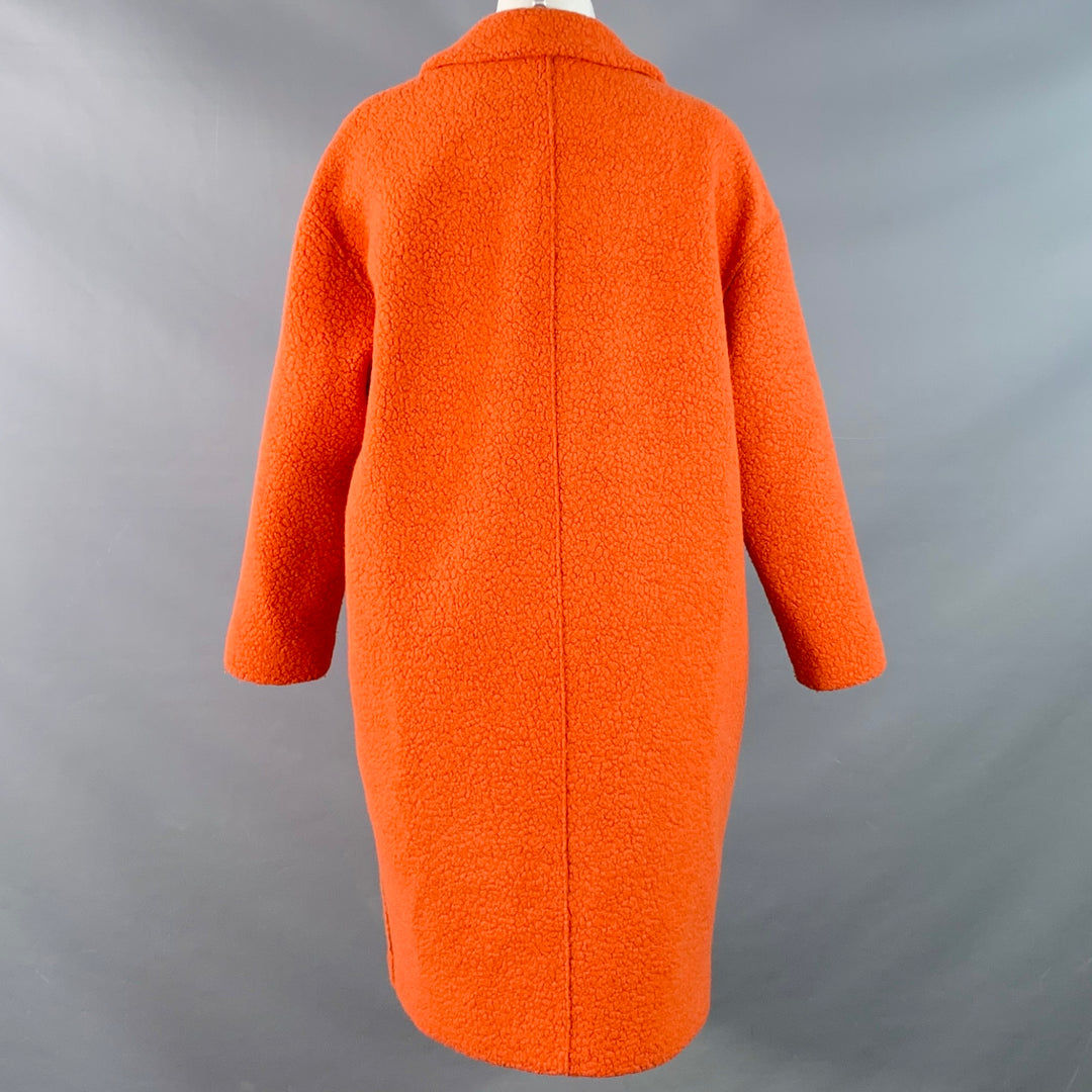 HARRIS WHARF LONDON Size 4 Orange Wool Blend Textured Faux Fur Notch Lapel Coat