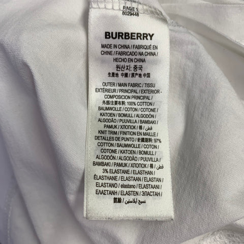 BURBERRY Size XS Teslow White Black Logo Cotton Ribbon Trim T-shirt