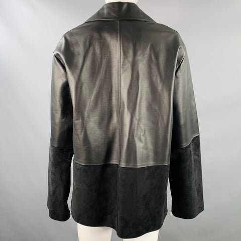 LOEWE Size 2 Black Leather Mixed Materials Lambskin Leather Jacket Blazer