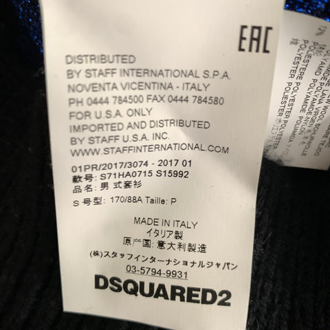 DSQUARED2 Size S Black Cobalt Metallic Wool Blend Pull On Sweater
