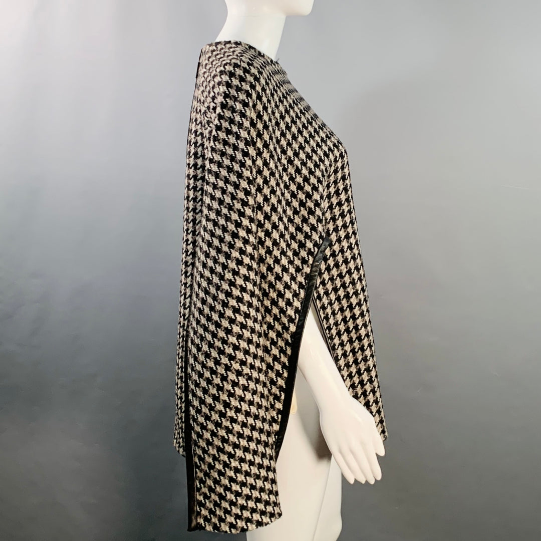 DEREK LAM Size XS/S Black Beige Wool Alpaca Houndstooth Poncho Pullover