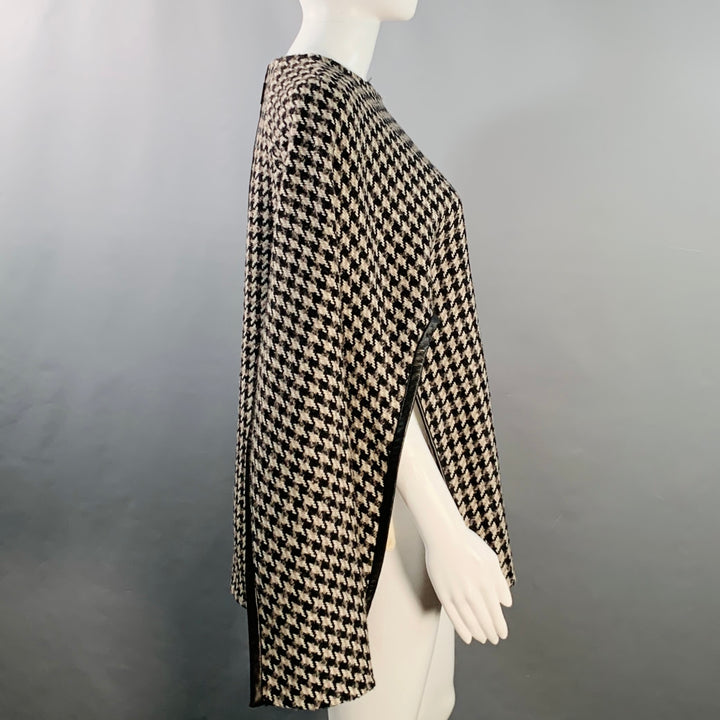 DEREK LAM Size XS/S Black Beige Wool Alpaca Houndstooth Poncho Pullover