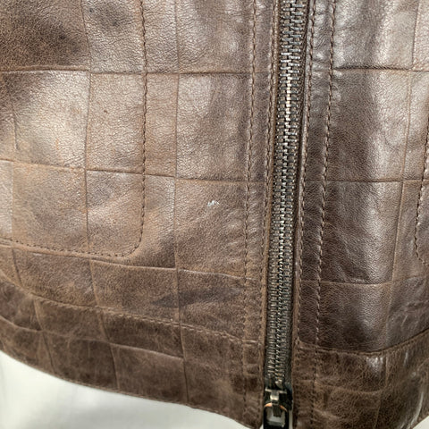 EMPORIO ARMANI Size 42 Brown Checkered Leather Zip Up Jacket