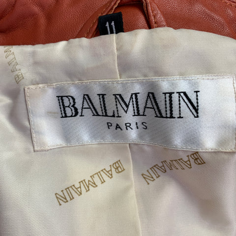 BALMAIN Size M Brown Cognac Sheepskin Leather Single Button Jacket